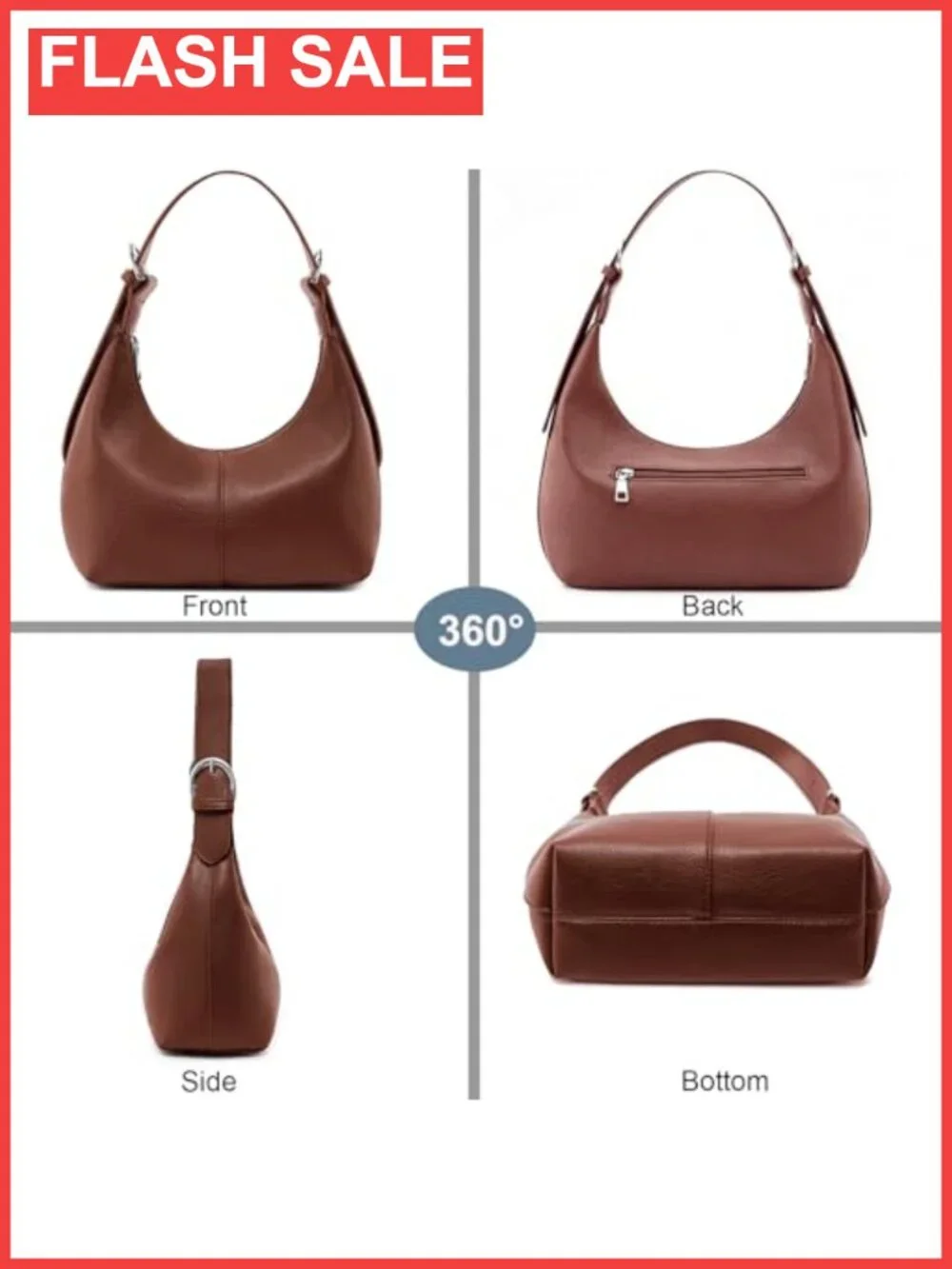 Hobo Bag for Women PU Leather Slouchy Shoulder Crossbody Purse